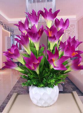 彷真花百合套装假花 客厅家居装饰花艺摆放花卉盆栽 绢花包邮