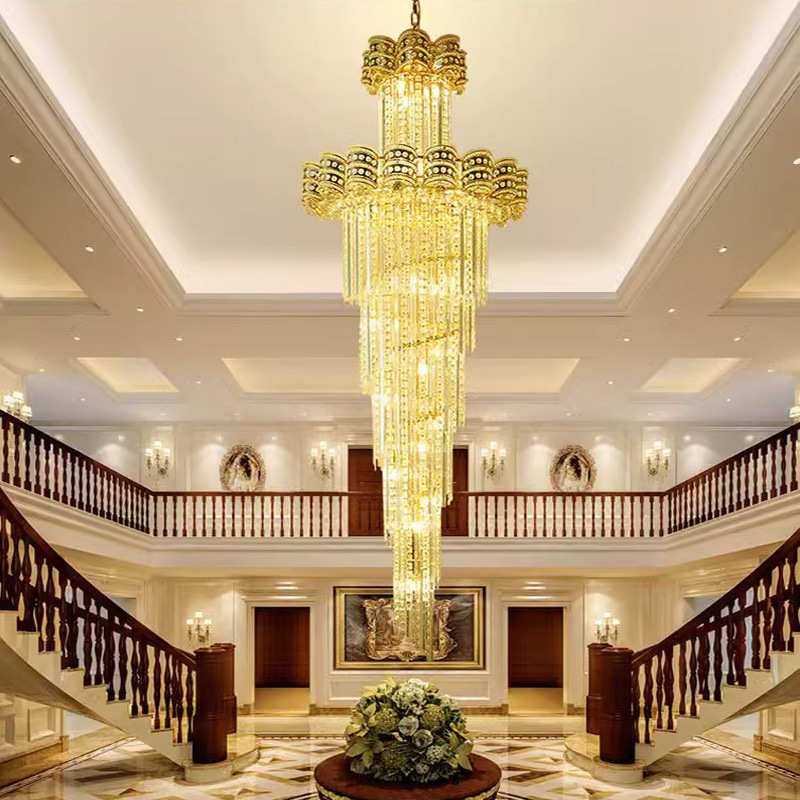 豪华别墅客厅楼梯长吊灯复式楼水晶大吊灯轻奢后现代楼中楼大厅灯