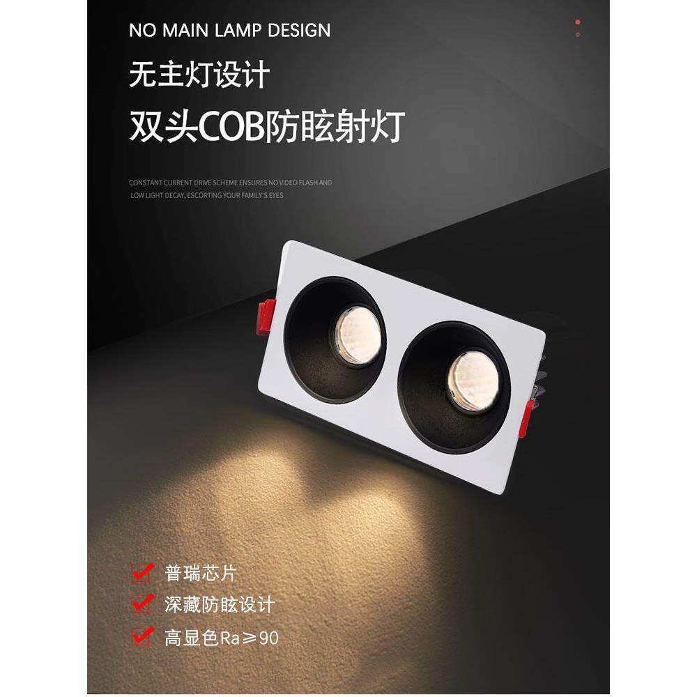 防眩光双头射灯嵌入式10W14W24W服装店客厅卧室走廊可调cob斗胆灯