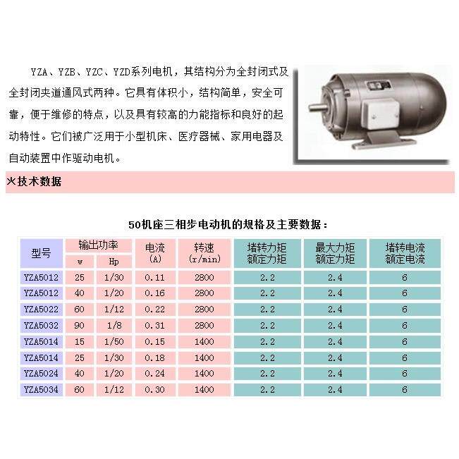 YZA5034 YZA5024 60W 380V 1400转 三相步电动机