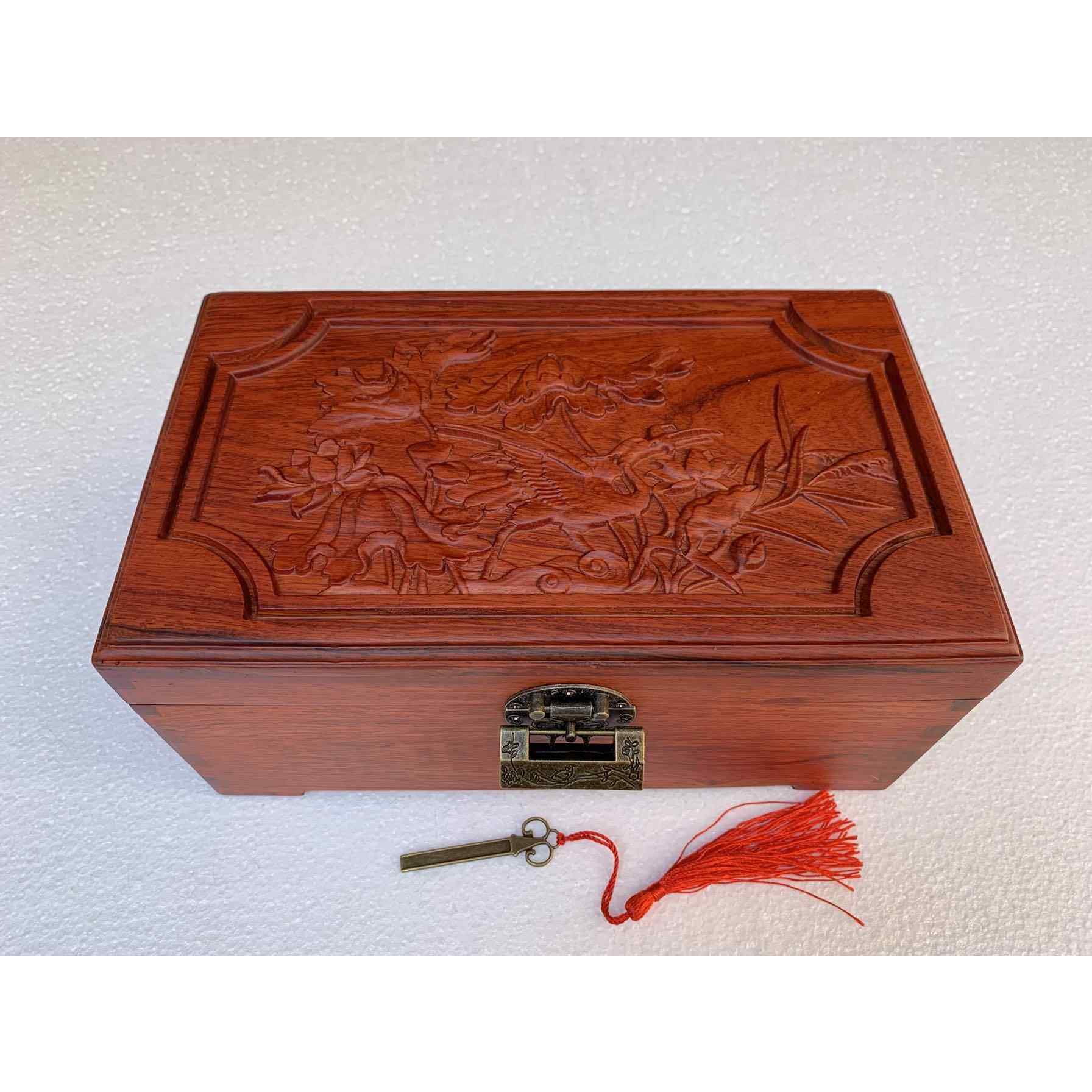 新款独木板果缅甸梨花中式复古带锁首饰盒收纳盒核桃印章盒大紫檀