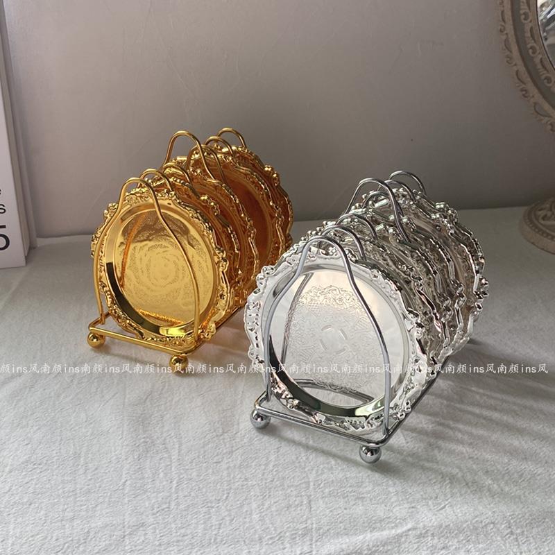 网红ins咖啡厅不锈钢杯垫日式茶杯垫茶托 托欧式覆古金色鸡尾酒杯