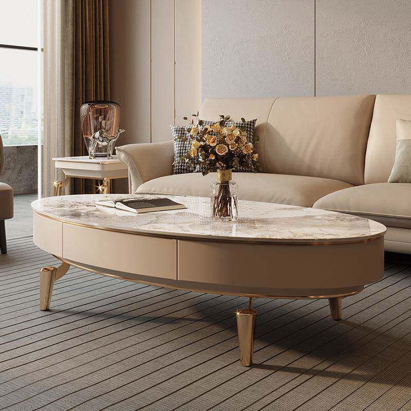 意轻椭圆形客式厅不锈钢岩板茶几QS-10电视柜组合现代简奢家约用