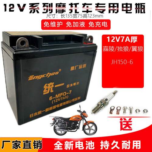 适用嘉陵 独狼 翼狼 JH150-6机车电瓶12v7a电瓶统一免维护电池