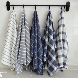 Kitchen Napkins厨房抹布蓝格子条纹擦碗布吸水不掉毛餐巾 Towel