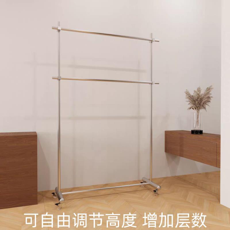 服装店展示架可调节挂衣架双层不锈钢侧挂中岛正挂橱窗女装店带轮
