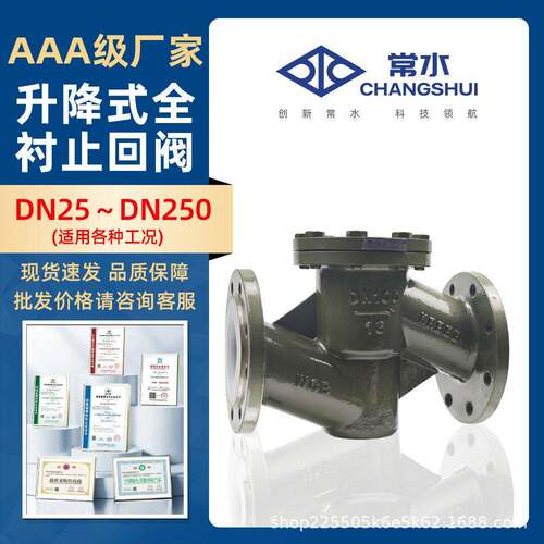 铸钢衬四氟升降式止回阀H41F46-16C卧式耐酸向逆止阀DN100