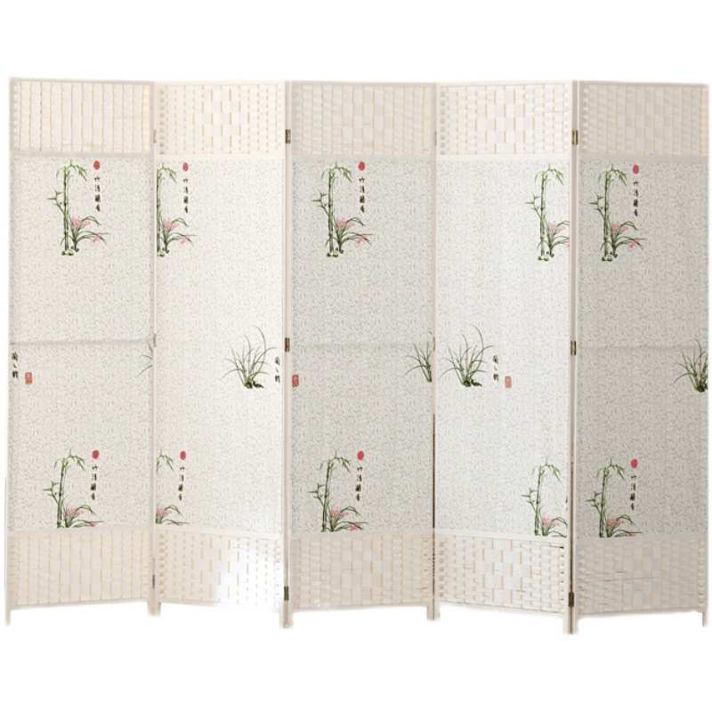 7W中式屏风隔断客厅家用卧室折叠移动简约折屏藤编布艺饭店美容遮
