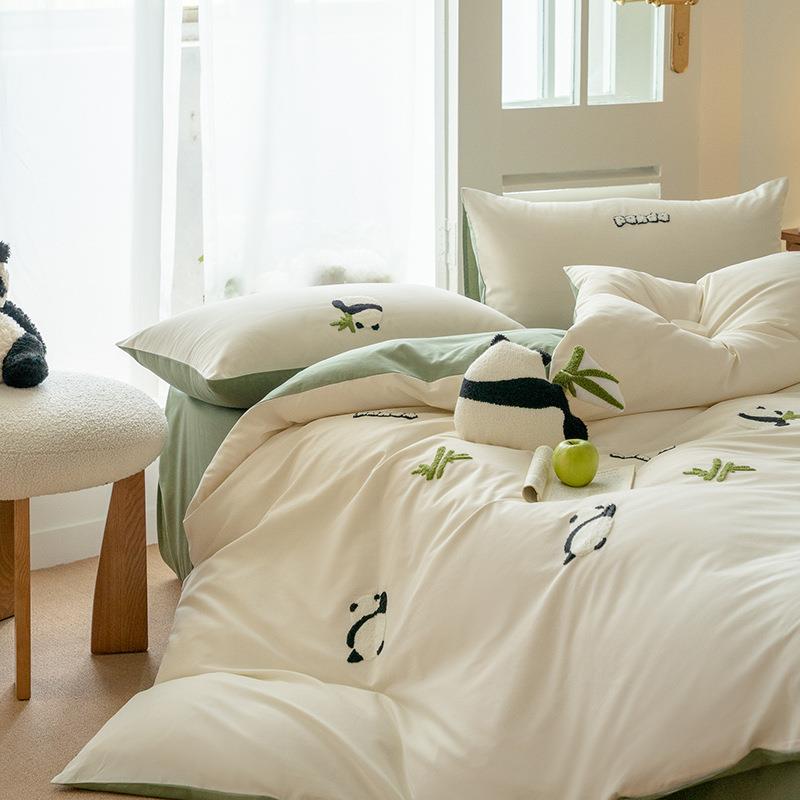 通绒棉磨毛1四0849456560S绣花件套儿卡童小清新奶油系长纯棉被套