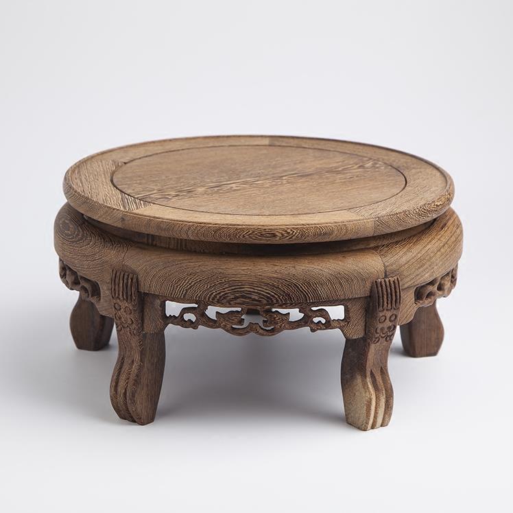 鸡翅木红木鱼缸花瓶盆景圆形底座佛像奇石工艺品摆件实木高脚底托
