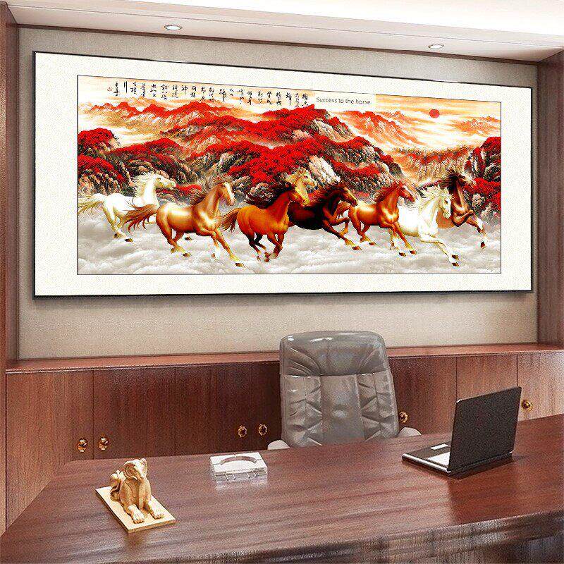 八骏图鸿运当头客厅挂画马到成功墙壁画骏马图大气办公室装饰国画