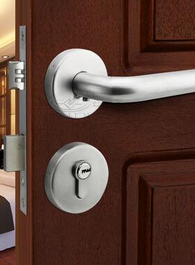 不锈3钢04程双弯体分G01-39锁室内卧室房门锁磁吸静音木门锁机械