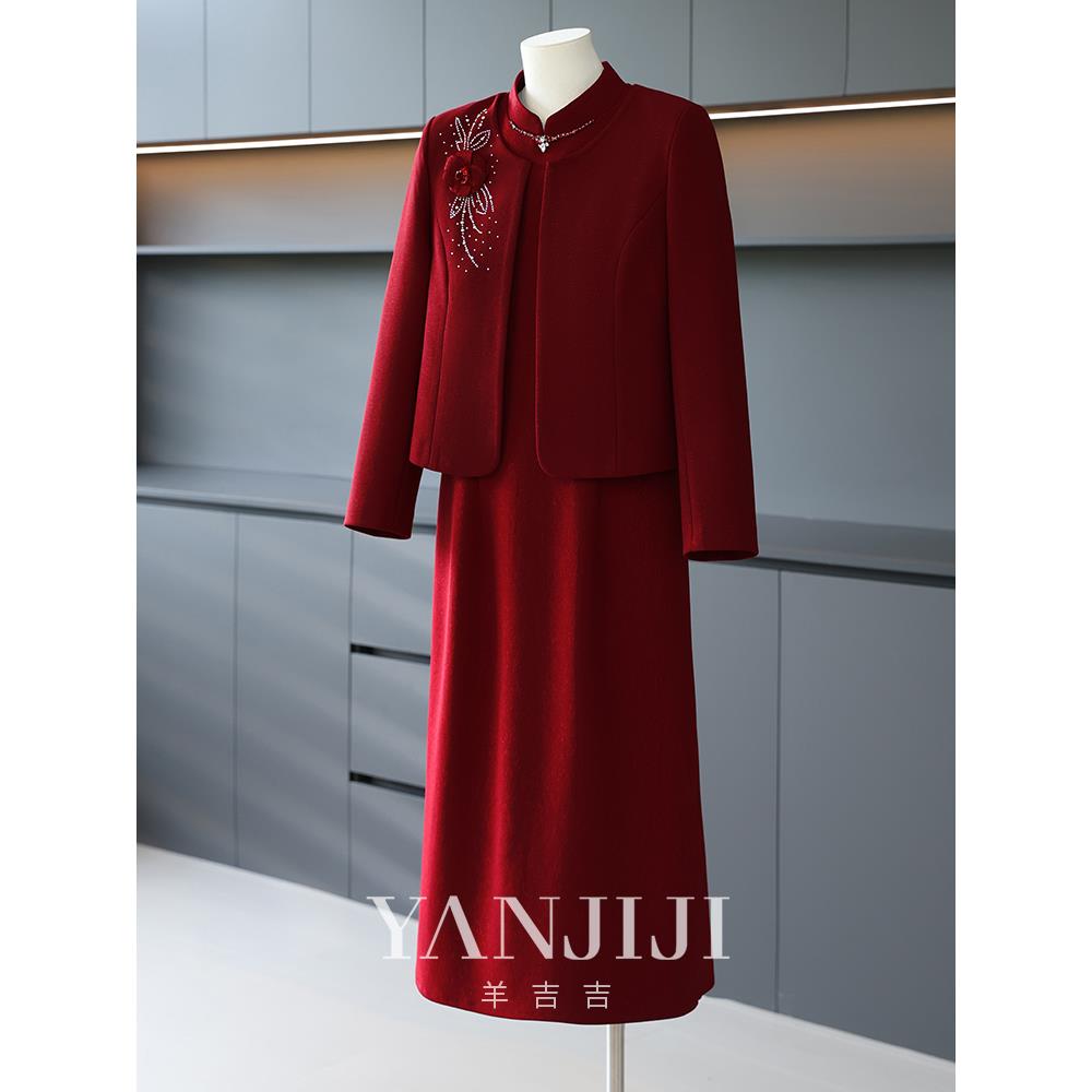 喜婆婆婚宴装高贵妈妈敬酒装洋气连衣裙两件套丈母娘礼服两件套裙