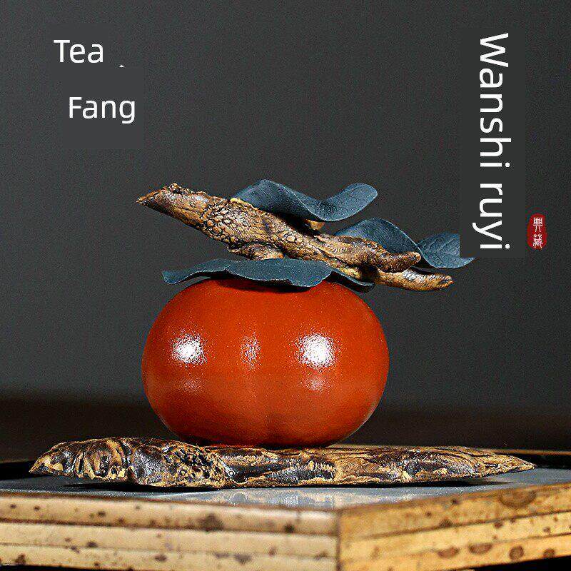 万世如意b|宜兴紫砂茶宠物柿子摆件茶玩好物成双万事如意礼盒