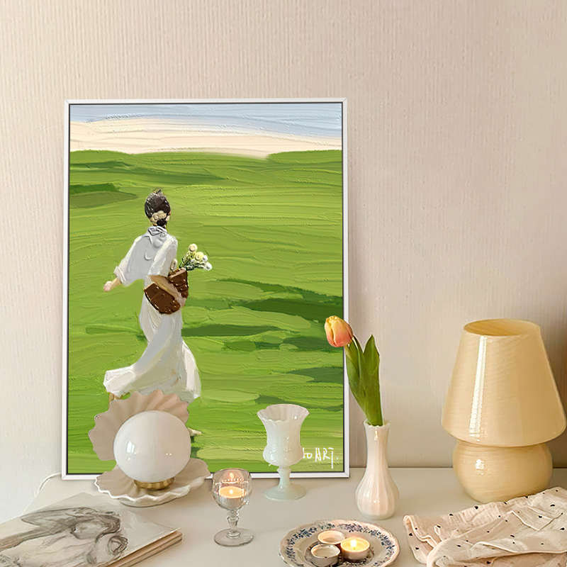 ins风郊游少女现代装饰画清新桌面摆画挂画简约卧室桌面拍照背景