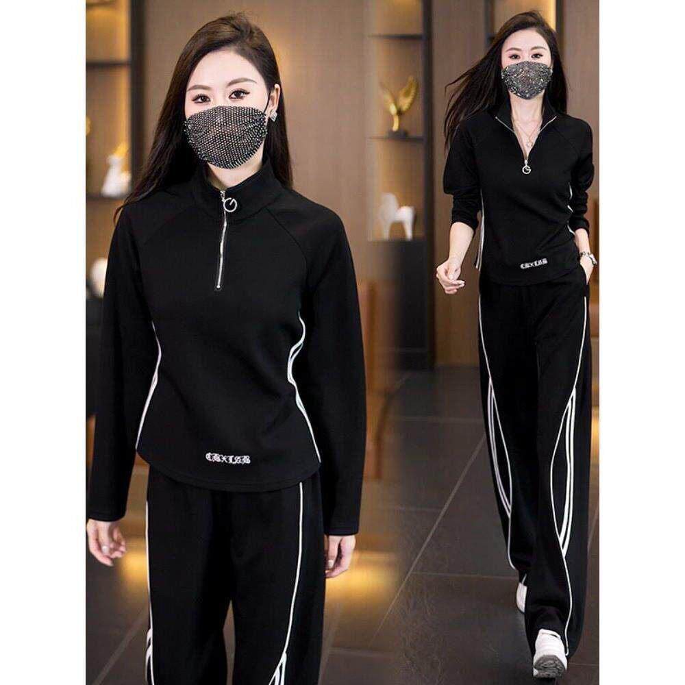 香港时尚两件套大码女2026春秋一整套显瘦修身高级感运动休闲套装