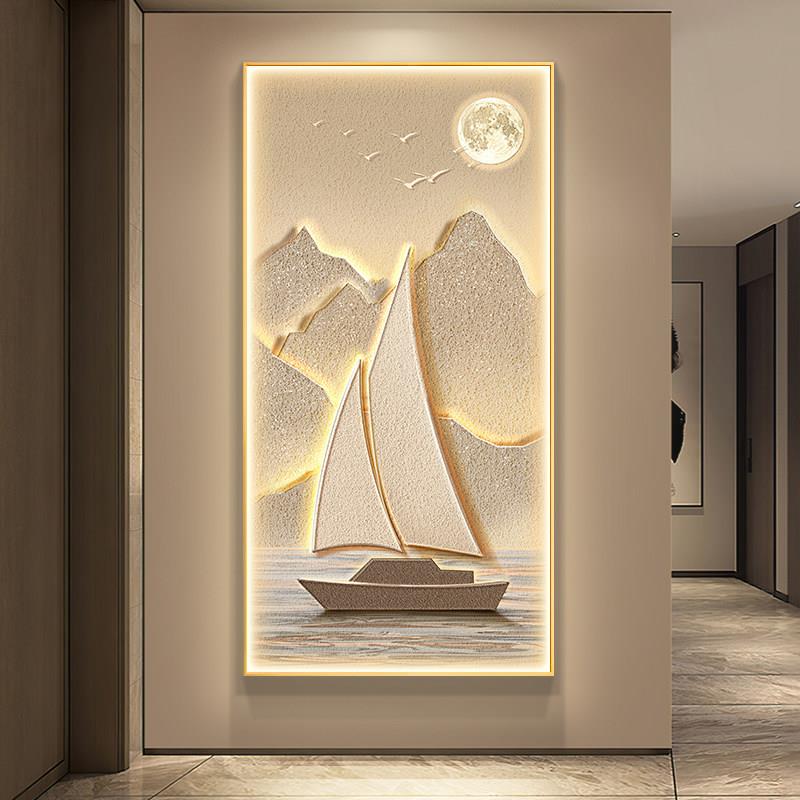 一帆风顺现代轻奢玄关装饰画高档山水走廊过道挂画入户正对门壁画