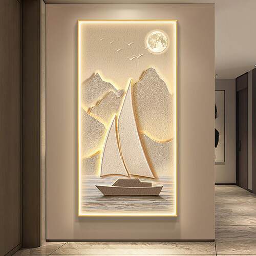 一帆风顺现代轻奢玄关装饰画高档山水走廊过道挂画入户正对门壁画