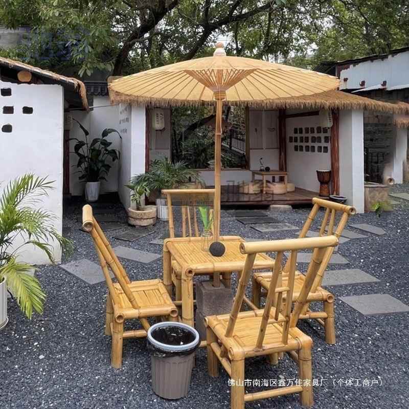 户外庭院竹椅靠背椅家用民宿竹凳围炉煮茶罐罐茶老式餐椅竹桌茶几