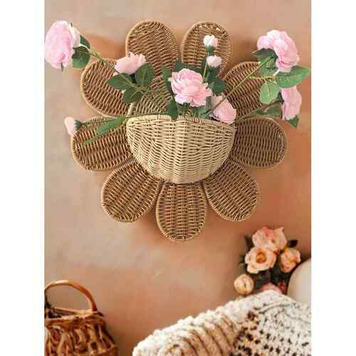 北欧风藤编壁挂篮入门钥匙收纳筐浴室雏菊壁挂篮儿童房墙壁装饰