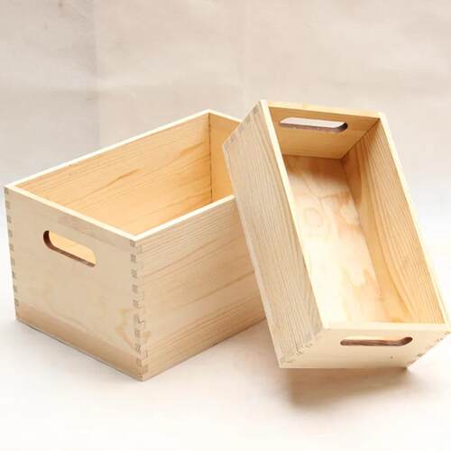 手提桌面收纳盒实木榫卯免安装原木色整理箱木质木盒长方形储物箱