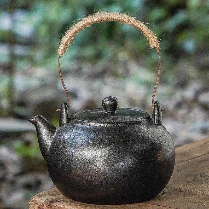 覆古陶瓷烧水壶黑晶炉黑陶壶煮茶壶明火提梁养生壶家用大号单个壶