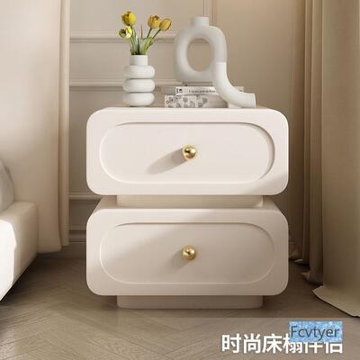 菲特博卧室家用轻奢实木床头柜简约现代法式奶油风储物柜黑色皮质