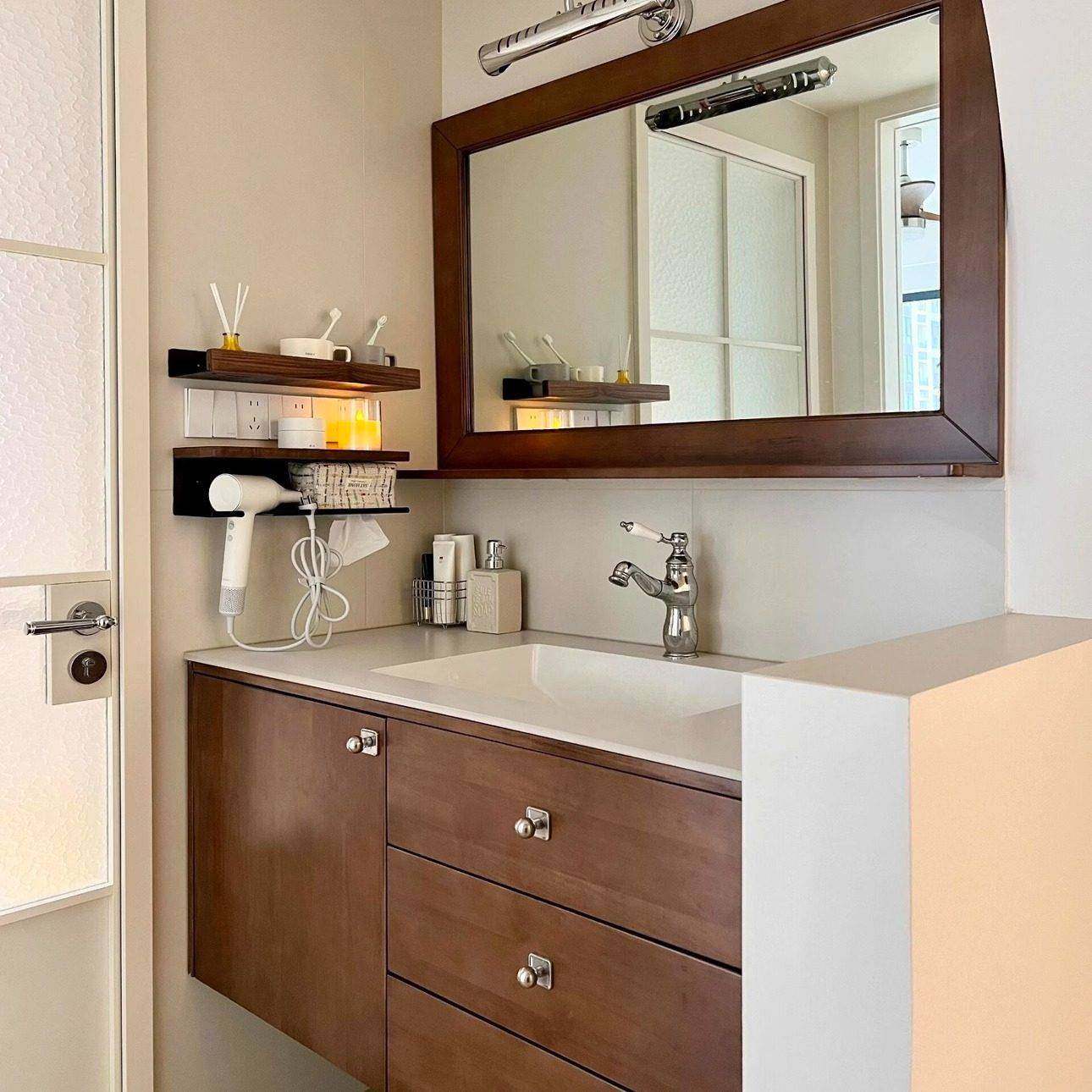 中古风浴室柜组合橡胶木烤漆浴柜实木洗漱台洗手盆陶瓷盆可定制