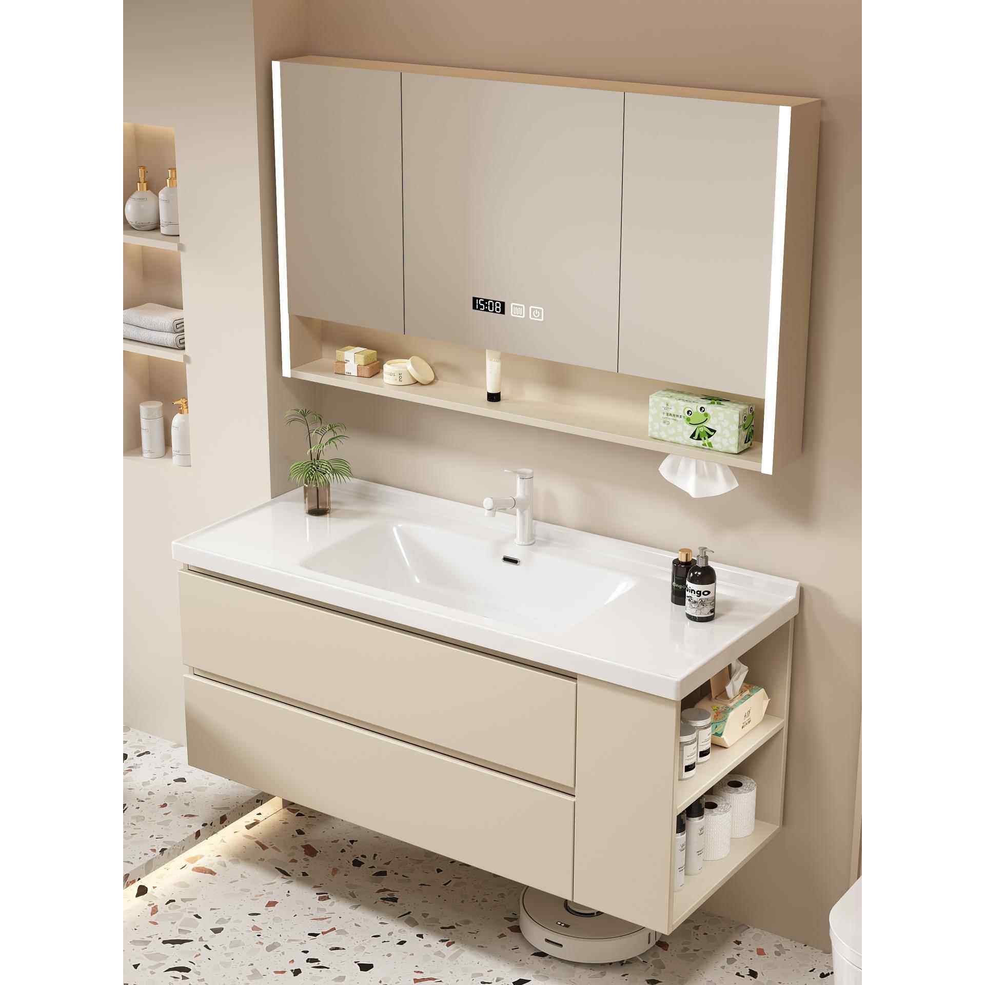奶油风浴室柜侧边柜陶瓷一体盆卫生间洗手盆洗脸盆柜组合洗漱台盆,家装主材,浴室柜组合,淘宝优惠券,粉丝福利购,淘宝优惠卷
