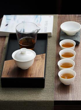 德化羊脂玉白瓷旅行茶具套装户外旅游便携玻璃快客杯盖碗logo