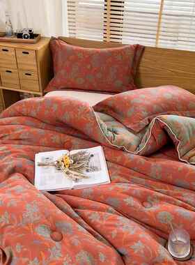 V4双5O纯F7688M5J棉层纱布碎花大秋豆纤维春被被子夏凉被棉薄芯夏