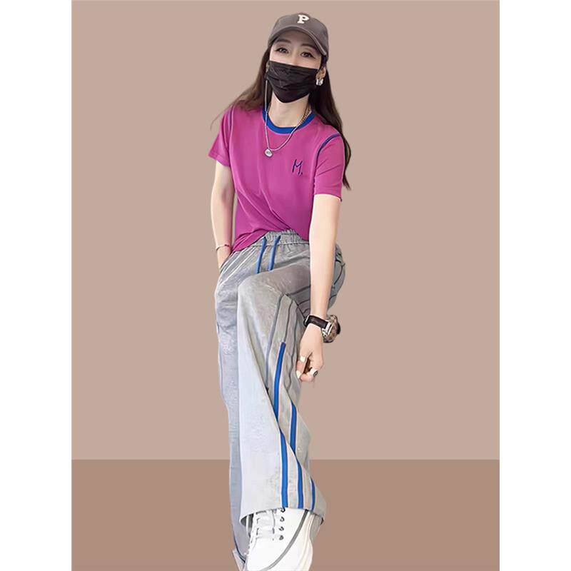 欧洲站休闲运动套装女2026年夏季新款时尚洋气减龄阔腿裤两件套潮