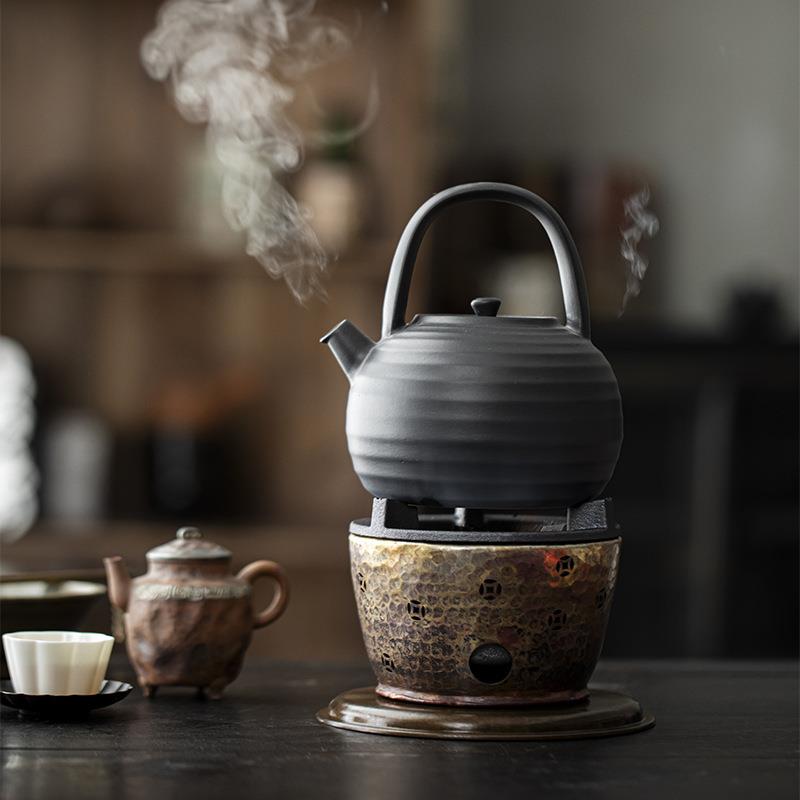紫铜锤纹酒精炉新中式炭炉围炉煮茶家用碳炉茶室茶道煮茶器温茶炉