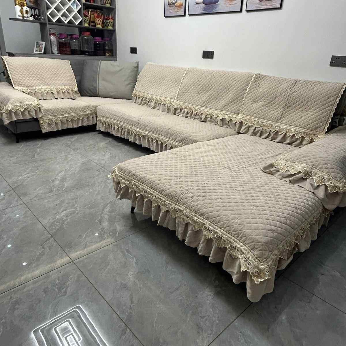 四季通用发u型绣婴儿pxx10037绒u型沙发垫贵妃刺用沙套罩通通用型