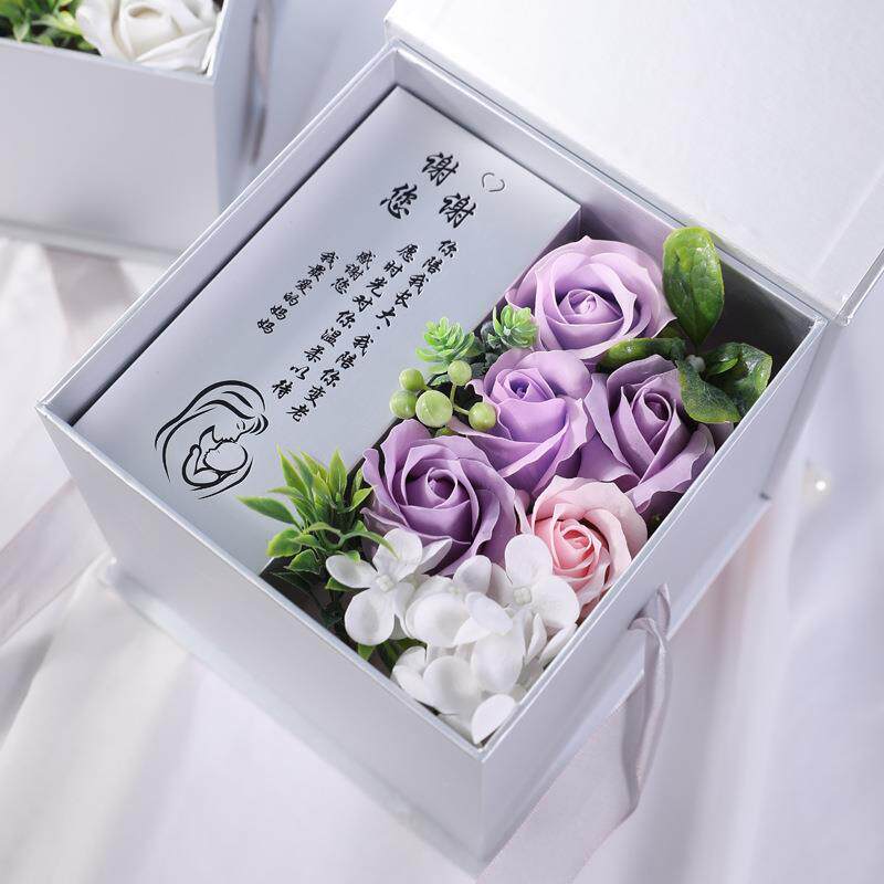 新款直销情人节礼物玫瑰花礼盒母亲节礼物永生花香皂花手提礼盒