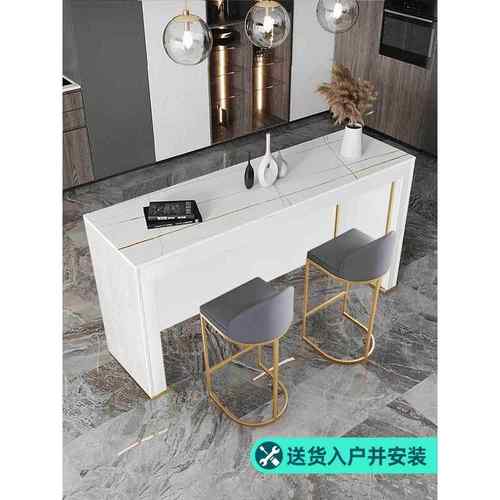 轻奢岩板吧台桌家用中岛台餐桌一体开放式厨房客厅大理石高脚实木