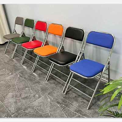 不锈折叠椅靠业背凳家用钢餐饮红色会议办CSD公电老式软包餐脑椅