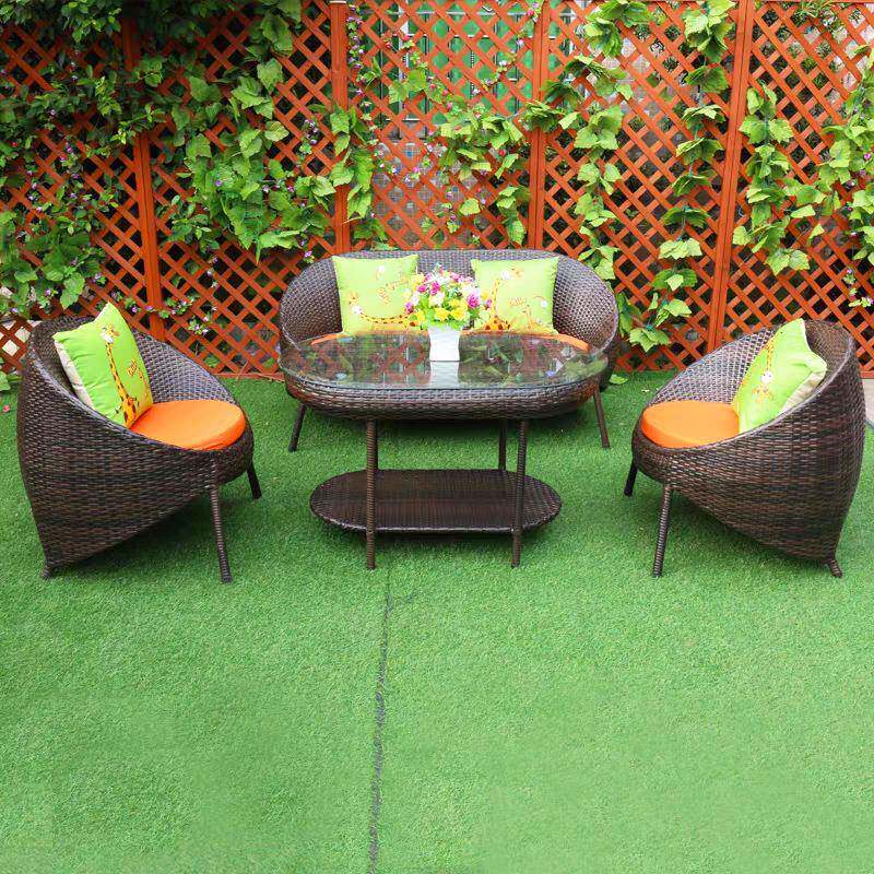 休闲藤编家具客厅阳台藤艺抱枕沙发民宿庭院别墅仿藤套装防锈耐用