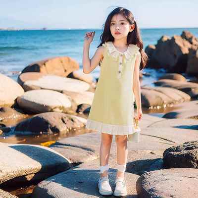 英国NextKiss女童连衣裙夏季2025新款儿童多巴胺穿搭中大童千金裙