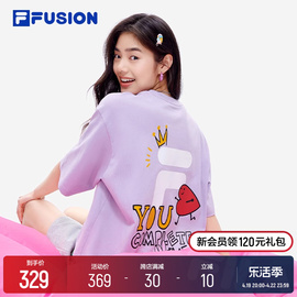 FILA FUSION斐乐潮牌运动短袖T恤夏季爱心情侣印花宽松上衣男女t