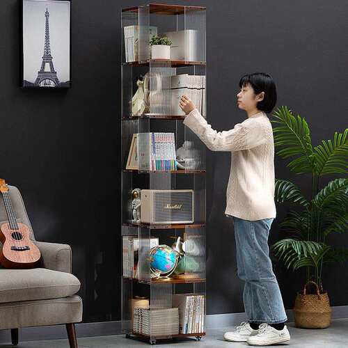 家用简易书柜旋转书架落地多层一体靠墙收纳置物架儿童阅读区客厅