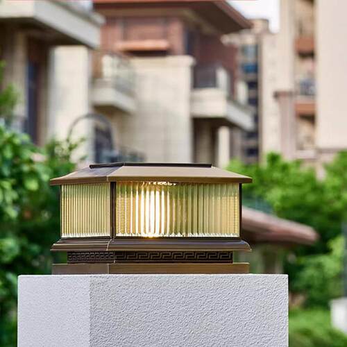 全铜别墅柱头灯户外防水门柱灯庭院围墙免布线太阳能灯花园柱子灯