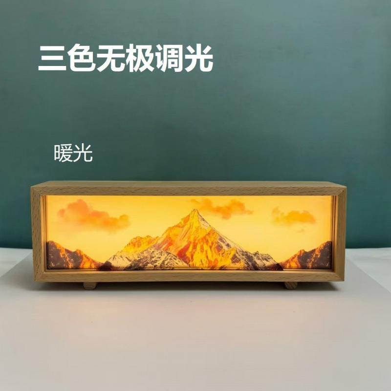 日照金山灯光画小夜灯桌面古风台灯送朋友桌搭好物中式充电款