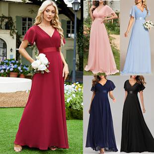 Plus Size Dress Long Chiffon Waist Bridesmaid Maxi Summer