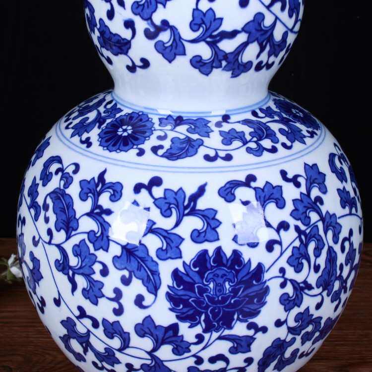 工艺品景德镇陶瓷摆件缠家居装饰瓶枝中式陶瓷葫芦花瓶精致青花瓷