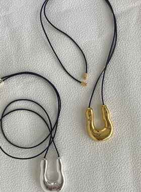马总同款项链欧美小众设计感不规则轻奢U形马蹄桃心可调节锁骨链