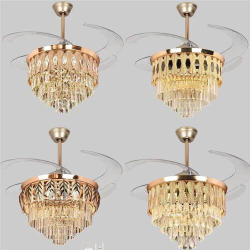 跨境水晶风扇灯一体家用吊扇中山灯具餐厅客厅110V轻奢电扇吊灯具