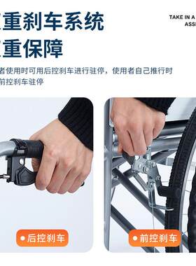 手动可折叠轮椅轻便带刹车老人手推轮椅带脚踏板便携残疾人轮椅车