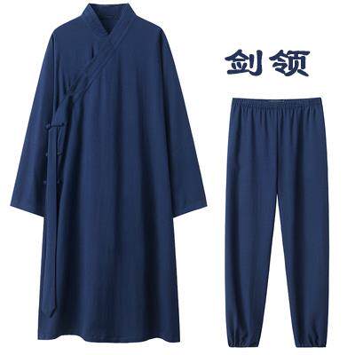 高档武太极服亚麻道中袍男武当术表演练功服棉麻道家褂国风女套功
