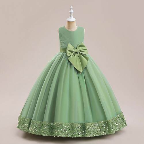 414y bow kids clothes white flower girls princess sequins